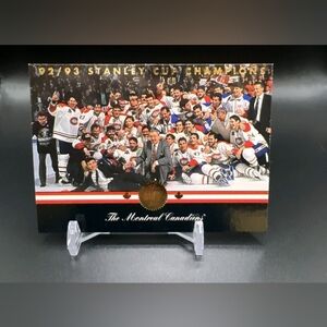 1993-94 Leaf #100 Montreal Canadiens Stanley Cup Champions Patrick Roy